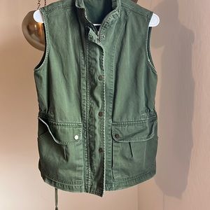 Harlowe & Graham’s Dark Olive Green Distressed Drawstring Vest